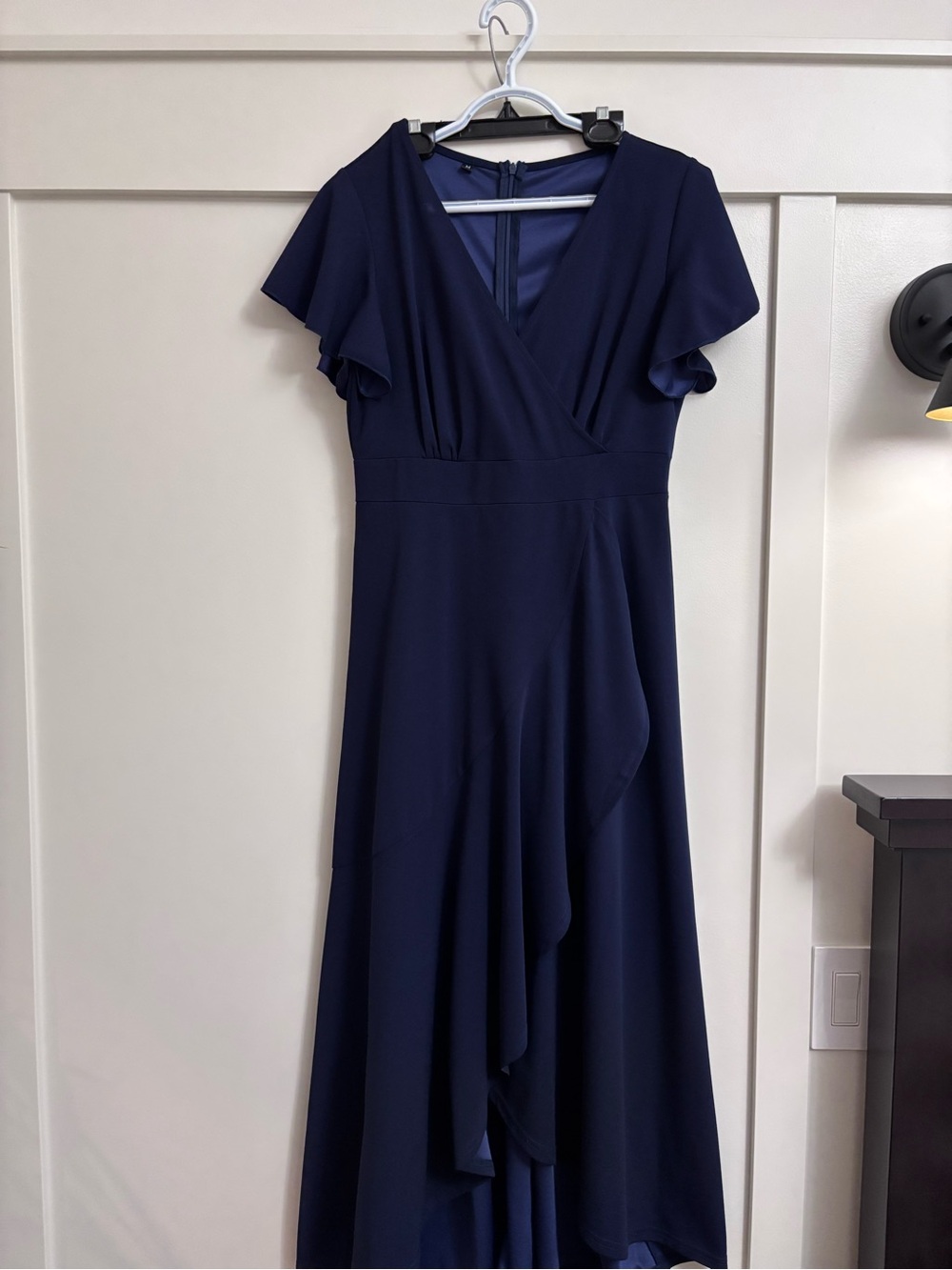 Classic Navy V-Neck High-Low Ruffle Dress - Picture 3 of 4